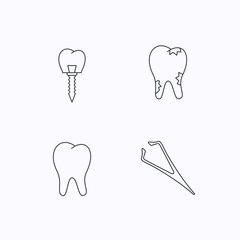 Dental implant, caries and tooth icons.