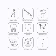 Tooth extraction, electric toothbrush icons.