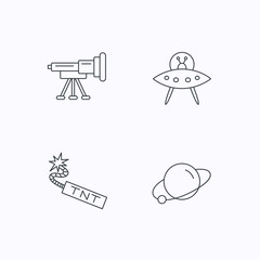 Ufo, planet and telescope icons.