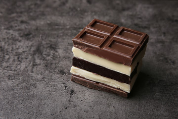 Mix of chocolate on grey background