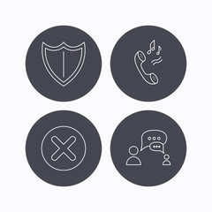 Phone ringtone, delete and chat speech bubble icons.