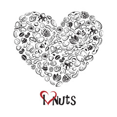 monochrome illustration of nuts icon as heart