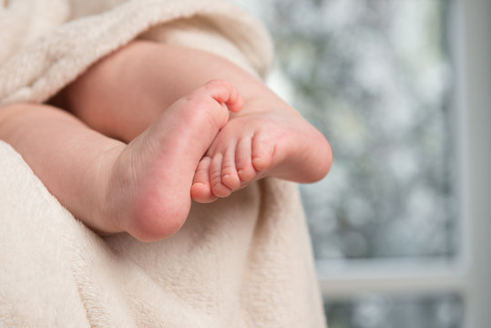 Close up picture of new born baby feet