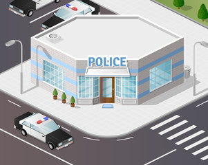 Vector graphics, illustration 3d police station, isometric style.