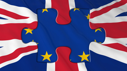 Brexit Concept - EU Missing piece of UK Flag Puzzle - 3D Illustration