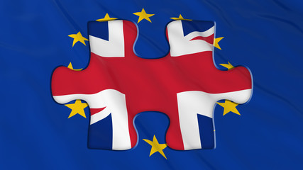 Brexit Concept - UK Missing piece of EU Flag Puzzle - 3D Illustration