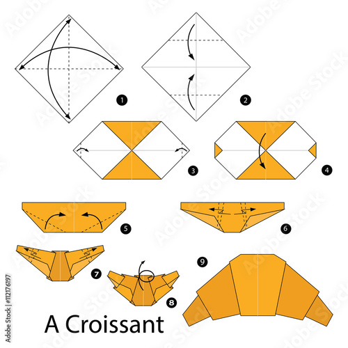 "Step by step instructions how to make origami A Croissant." Imágenes