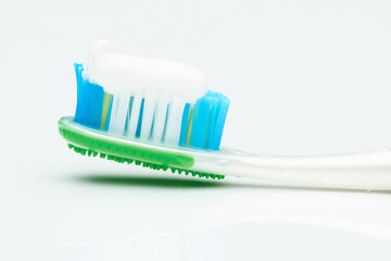 macro of tooth brush with paste