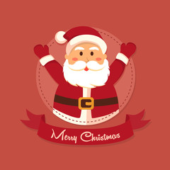 Merry Christmas greeting card with Santa in red circle background.