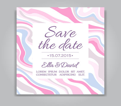 Vector Wedding Save the Date card with ink marble style texture