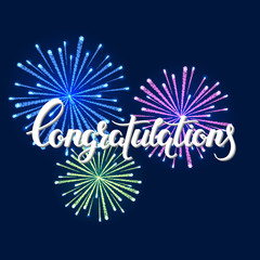 bright vector hand drawn congratulation background with colored fireworks