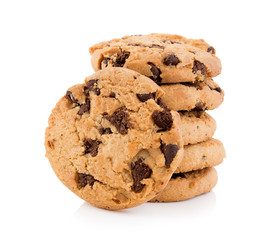 Chocolate chip cookie on white background