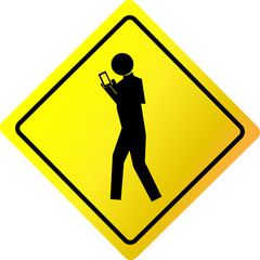 Pedestrian using smartphone sign  