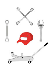 vector illustration of car auto repair service and maintenance mechanic equipment tools.  eps 10