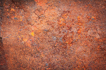 Abstract background texture of rusty dirty iron metal plate. Old rusty metal. Red rusted metal with copy space for text or image. Dark edged