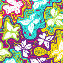 Vector hand-drawn pattern with butterflies and waves, colorful background with butterflies and wavy lines, EPS 8
