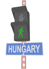 traffic light and a sign with the text 