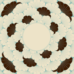 a Japanese style vintage card with exotic foliage pattern in blue and brown