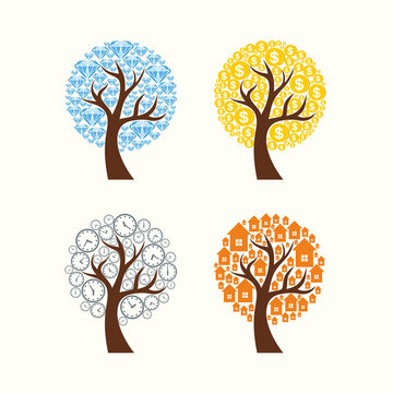 Collection Of Trees. Vector Illustration.