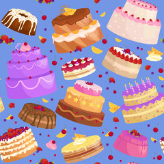 Vector cake icon set, Birthday food, sweet dessert, isolated illustration.