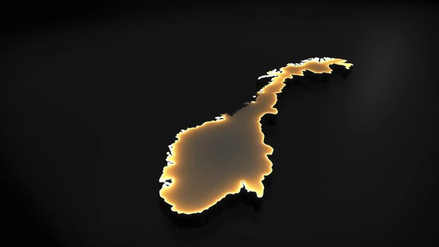 Seamless looping 3D animation of the map of Norway including 2 versions and alpha matte