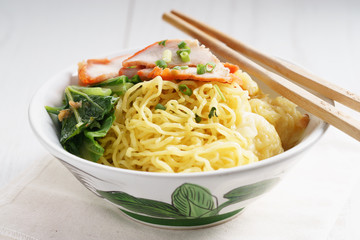 Egg noodles with red roast pork