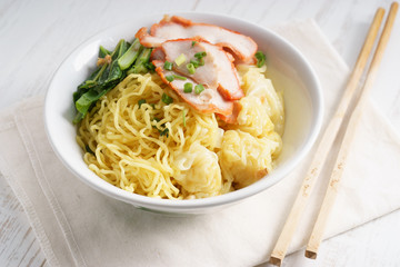 Egg noodles with red roast pork