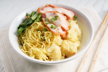 Egg noodles with red roast pork