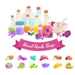 Natural Handmade Soap and Olives vector illustration