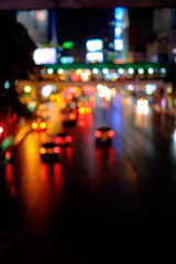 Abstract blur bokeh of traffic jam on road in the city