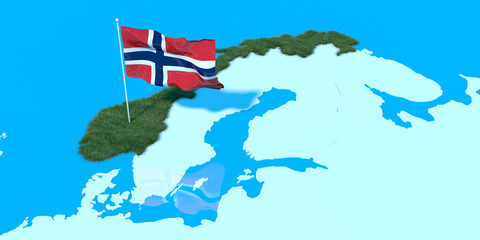 Obraz premium Mappa 3D Norvegia con rilievo erba