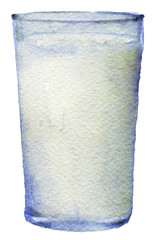 watercolor sketch of glass of milk on a white background