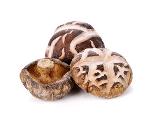 dried shiitake mushrooms isolated on white background.