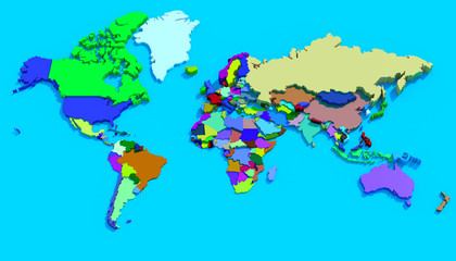 Mappa 3D Terra con nazioni in rilievo e colorate 001
