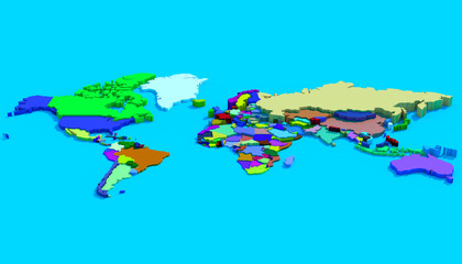 Mappa 3D Terra con nazioni in rilievo e colorate 002