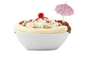 banana spit on in white bowl