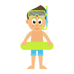 cartoon boy with rubber ring and diving mask