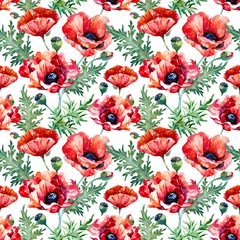 Zelfklevend Fotobehang Watercolor poppy flower pattern © zenina