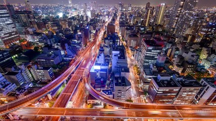 Osaka, Japan expressway cityscape time lapse.