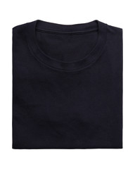 Blank folded dark blue t-shirt isolated