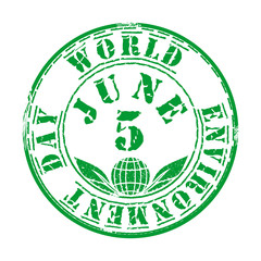 Green grunge rubber stamp with leaves, heart and the text Earth Day written inside. 5 June. Design element for celebration of Earth Day. Vector illustration