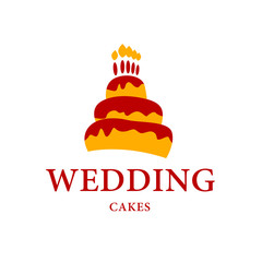 Vector simple flat food logo. Restaurant, cafe, catering insignia. Food icon. Wedding cake icon isolated on white background.