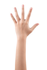 Woman hand showing the five fingers isolated