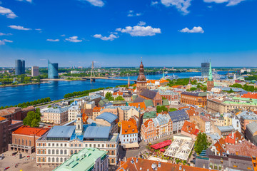 Fototapeta na wymiar View from tower of St. Peters Church in Riga Latvia