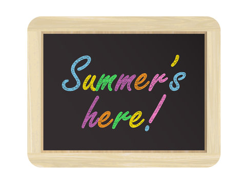 "SUMMER’S HERE" on chalkboard