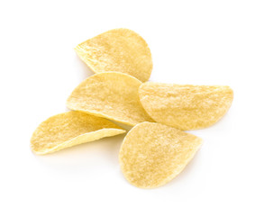 Potato chips on white background
