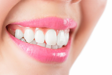 Obraz premium Close up young woman smiling white glamour teeth.