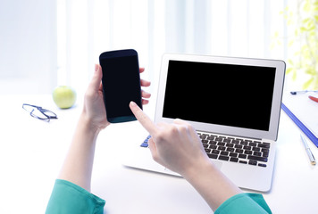 Laptop and telephone