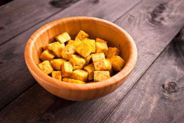 Cubes of fried tofu