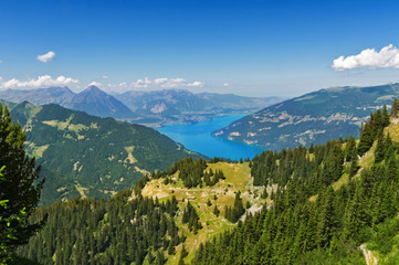 Fototapeta na wymiar Beautiful idyllic Alps landscape with lake and mountains in summer, Switzerland 